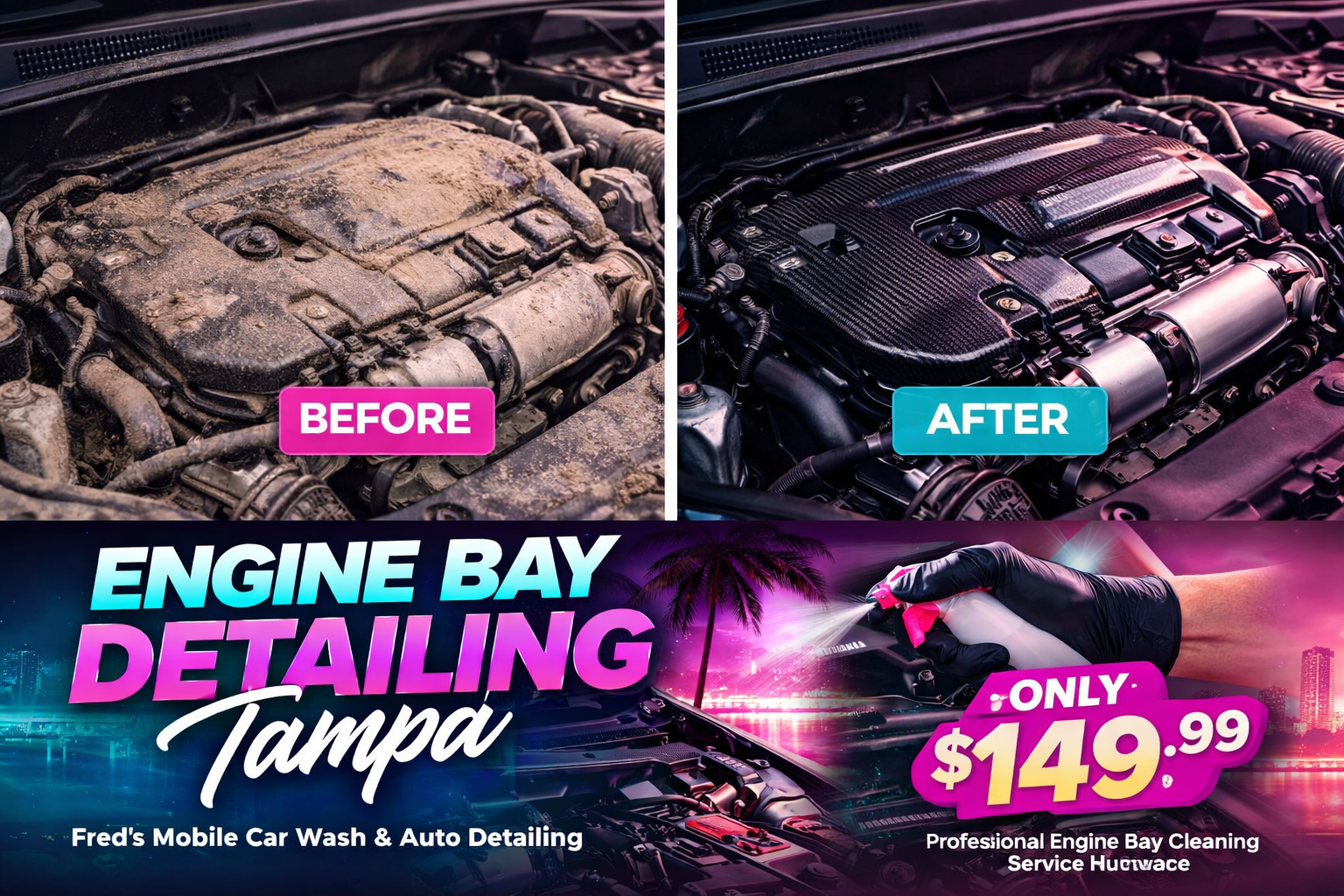 alt="car engine bay cleaning tampa fl mobile detailing engine bay service"