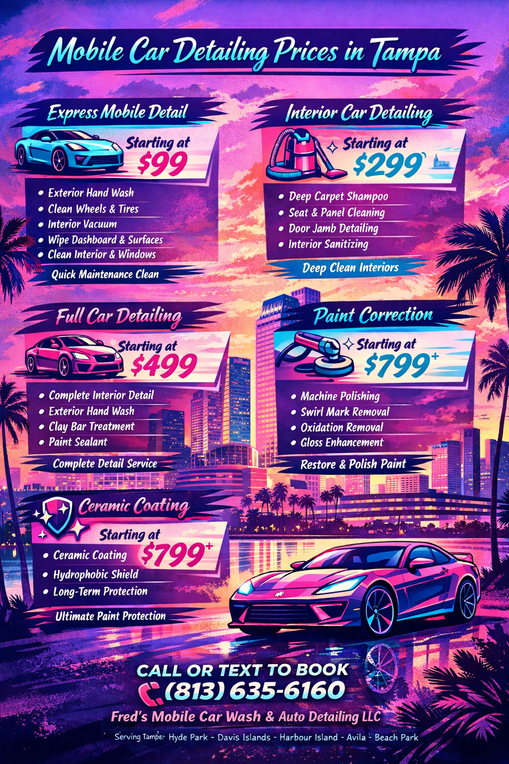 mobile car detailing prices tampa freds mobile car wash auto detailing express detail interior detailing full car detailing paint correction ceramic coating tampa